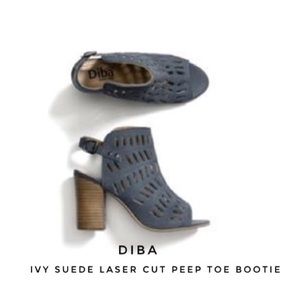 Diba Ivy Suede Laser Cut Peep Toe Bootie